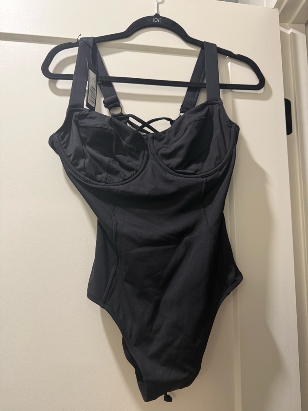 TA3 Black One-Piece Swimsuit with Underwire, adjustable straps, Lace up back